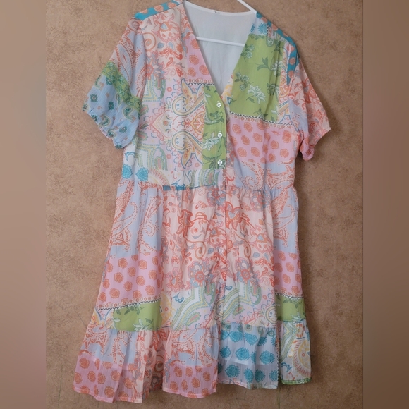 Shein Patchwork Button Down Ruffle Dress - Picture 3 of 10